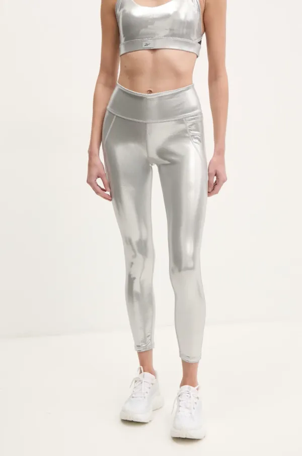 Reebok Tajice za trening Reebok Lux Chrome boja: srebrna, bez uzorka, 100214627