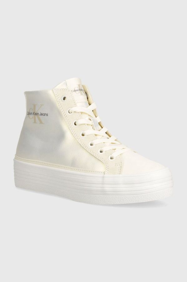 Calvin Klein Jeans Tenisice Calvin Klein Jeans BOLD VULC FLATF MID MIX ML MTR za žene, boja: bijela, YW0YW01491
