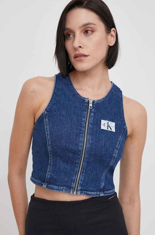 Calvin Klein Jeans Top od trapera Calvin Klein Jeans boja: tamno plava