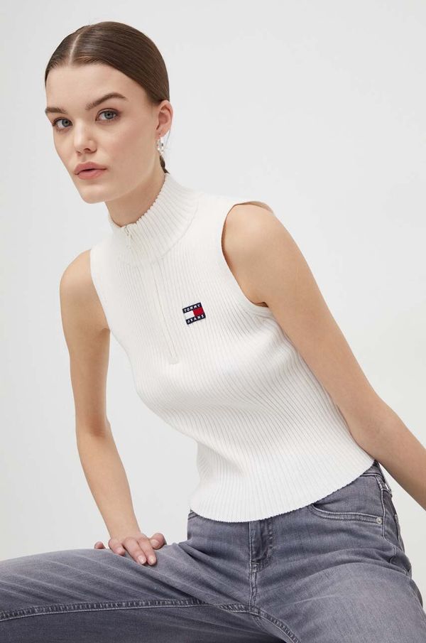 Tommy Jeans Top Tommy Jeans za žene, boja: bež, s poludolčevitom, DW0DW17754