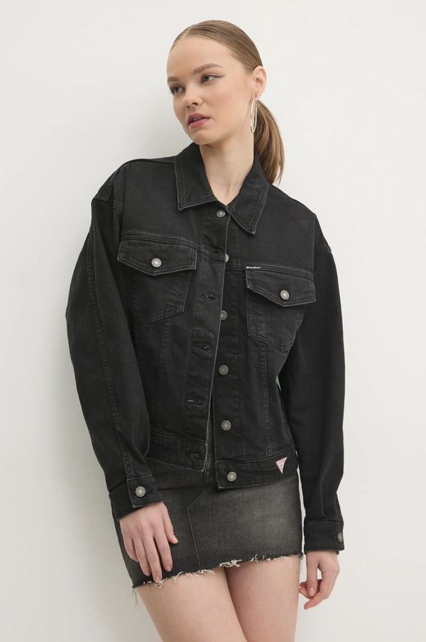 Guess Jeans Traper jakna Guess Jeans za žene, boja: crna, za prijelazno razdoblje, oversize, W4BN56 D5E83