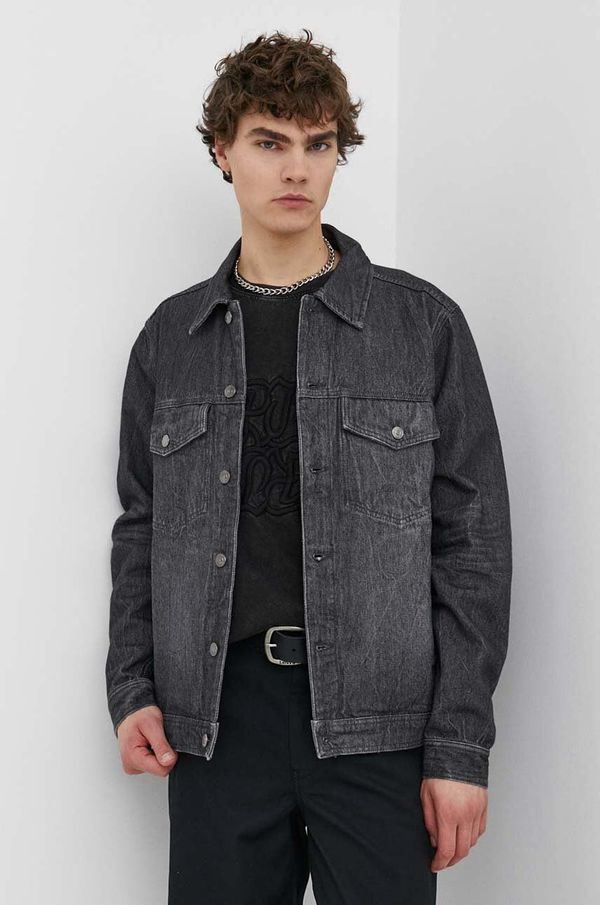 Wood Wood Traper jakna Wood Wood Ivan Denim za muškarce, boja: crna, za prijelazno razdoblje, 12315107.7051