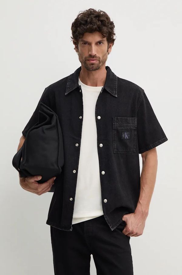Calvin Klein Jeans Traper košulja Calvin Klein Jeans za muškarce, boja: crna, relaxed, s klasičnim ovratnikom, J30J325773