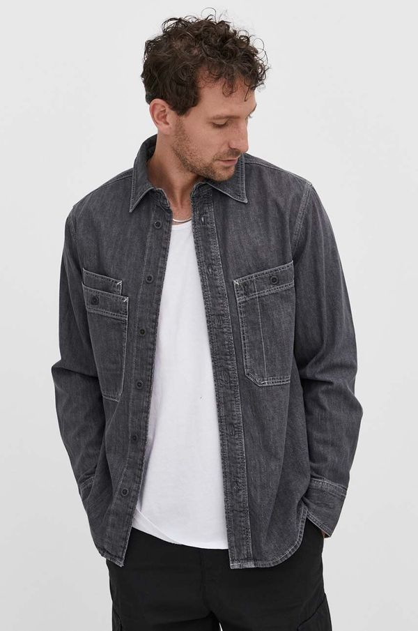 G-Star Raw Traper košulja G-Star Raw za muškarce, boja: siva, regular, s klasičnim ovratnikom