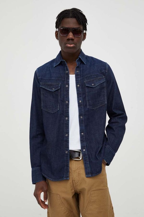G-Star Raw Traper košulja G-Star Raw za muškarce, boja: tamno plava, slim, s klasičnim ovratnikom