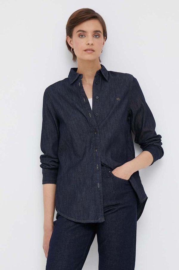 Lauren Ralph Lauren Traper košulja Lauren Ralph Lauren za žene, boja: tamno plava, regular, s klasičnim ovratnikom