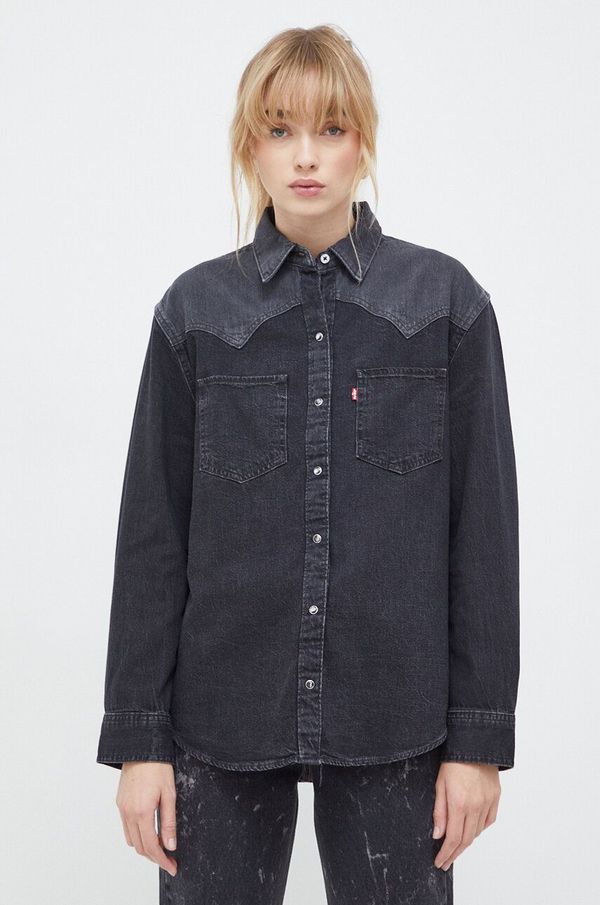 Levi's Traper košulja Levi's za žene, boja: crna, regular, s klasičnim ovratnikom