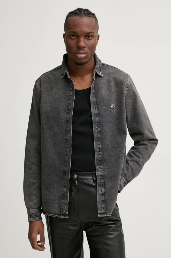 Tommy Jeans Traper košulja Tommy Jeans za muškarce, boja: siva, regular, s klasičnim ovratnikom, DM0DM20619