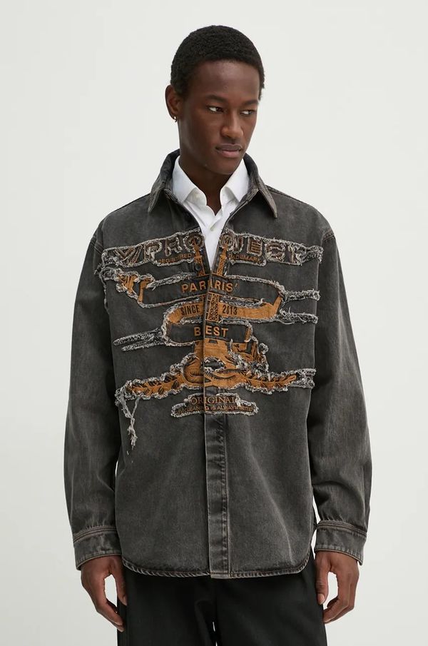 Y/Project Traper košulja Y/Project EVERGREEN PARIS' BEST PATCH DENIM SHIRT boja: siva, relaxed, s klasičnim ovratnikom, 207SI002