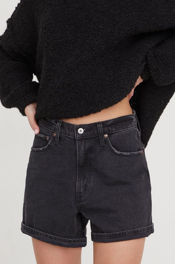 Abercrombie & Fitch Traper kratke hlače Abercrombie & Fitch za žene, boja: crna, bez uzorka, visoki struk
