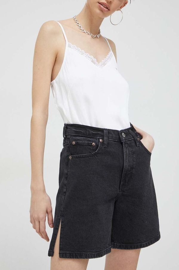 Abercrombie & Fitch Traper kratke hlače Abercrombie & Fitch za žene, boja: crna, glatki materijal, visoki struk