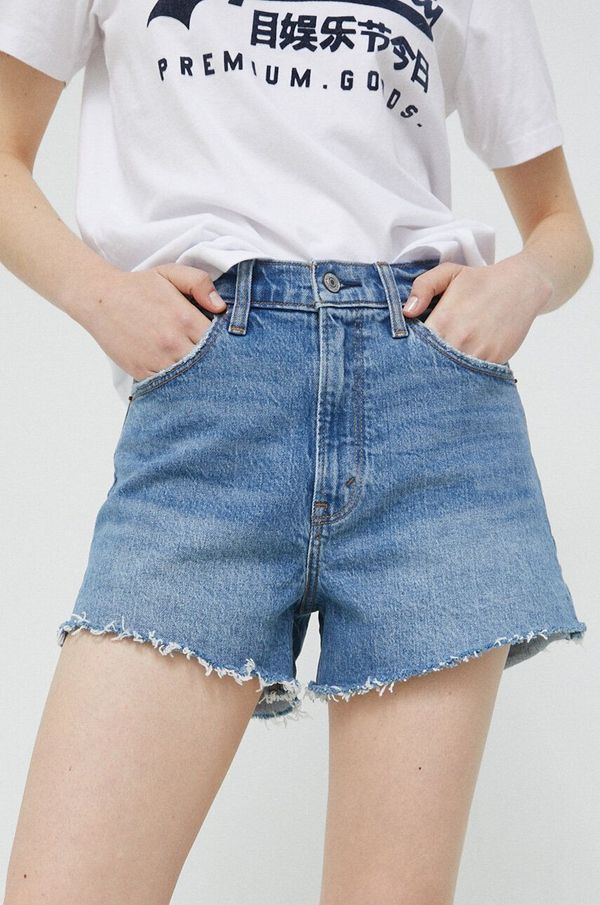 Abercrombie & Fitch Traper kratke hlače Abercrombie & Fitch za žene, boja: tamno plava, glatki materijal, visoki struk