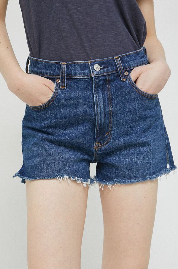 Abercrombie & Fitch Traper kratke hlače Abercrombie & Fitch za žene, boja: tamno plava, glatki materijal, visoki struk