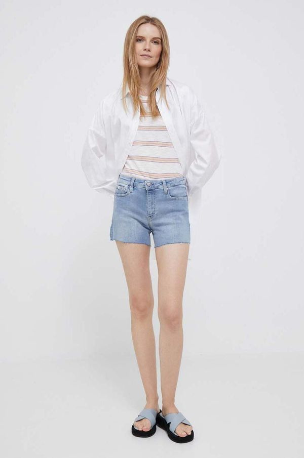 Calvin Klein Jeans Traper kratke hlače Calvin Klein Jeans za žene, glatki materijal, srednje visoki struk