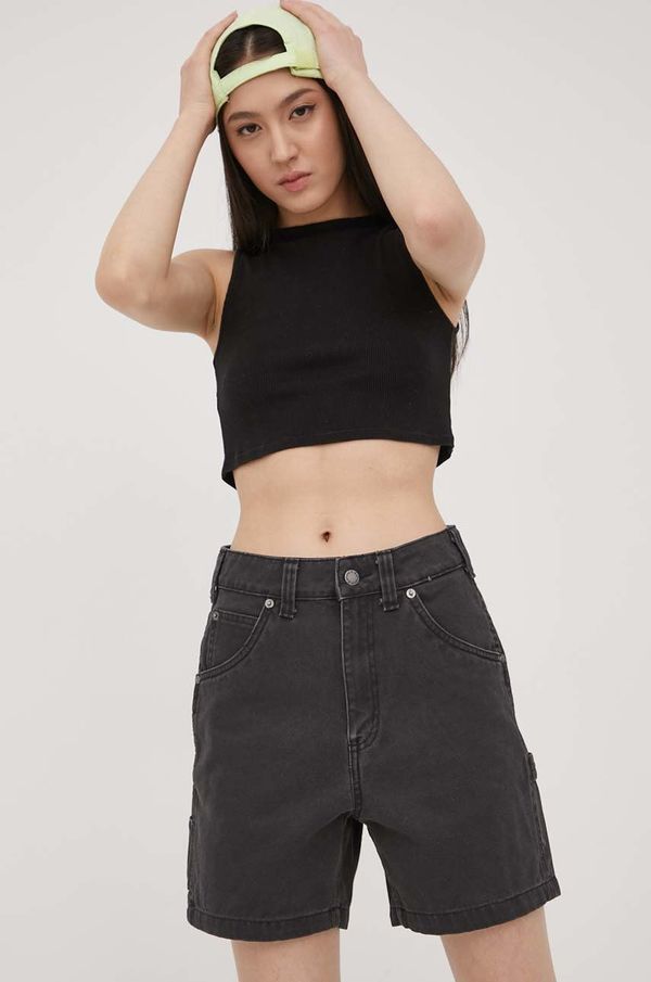 Dickies Traper kratke hlače Dickies za žene, boja: crna, glatki materijal, visoki struk