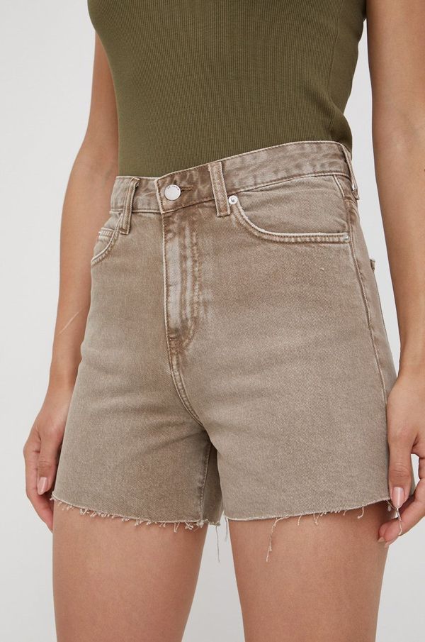 Dr. Denim Traper kratke hlače Dr. Denim za žene, boja: bež, glatki materijal, visoki struk