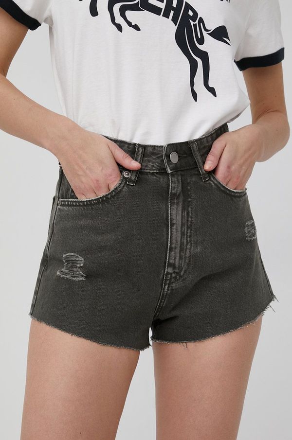 Dr. Denim Traper kratke hlače Dr. Denim za žene, boja: zelena, glatki materijal, visoki struk