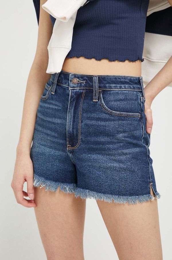 Hollister Co. Traper kratke hlače Hollister Co. za žene, boja: tamno plava, glatki materijal, visoki struk