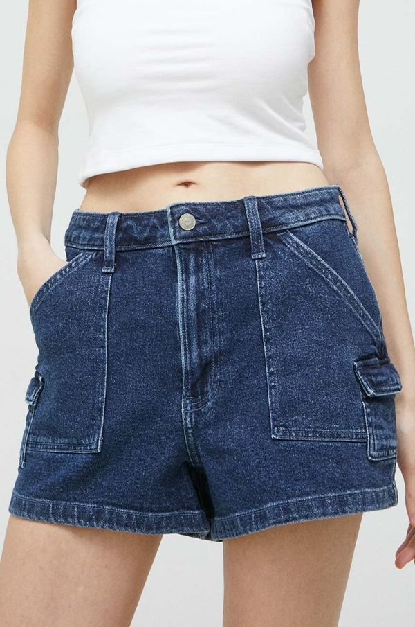 Hollister Co. Traper kratke hlače Hollister Co. za žene, boja: tamno plava, glatki materijal, visoki struk