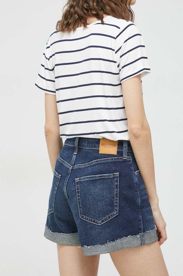 Hollister Co. Traper kratke hlače Hollister Co. za žene, boja: tamno plava, glatki materijal, visoki struk