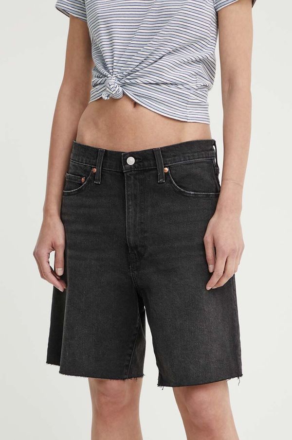 Levi's Traper kratke hlače Levi's BERMUDA SHORT za žene, boja: crna, bez uzorka, visoki struk, A8720
