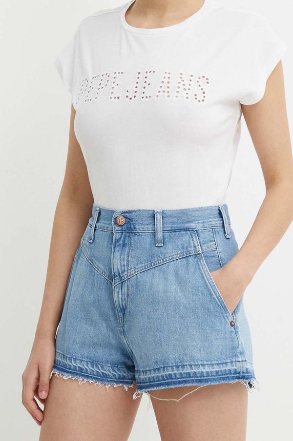 Pepe Jeans Traper kratke hlače Pepe Jeans A-LINE SHORT UHW SKY za žene, bez uzorka, visoki struk, PL801114