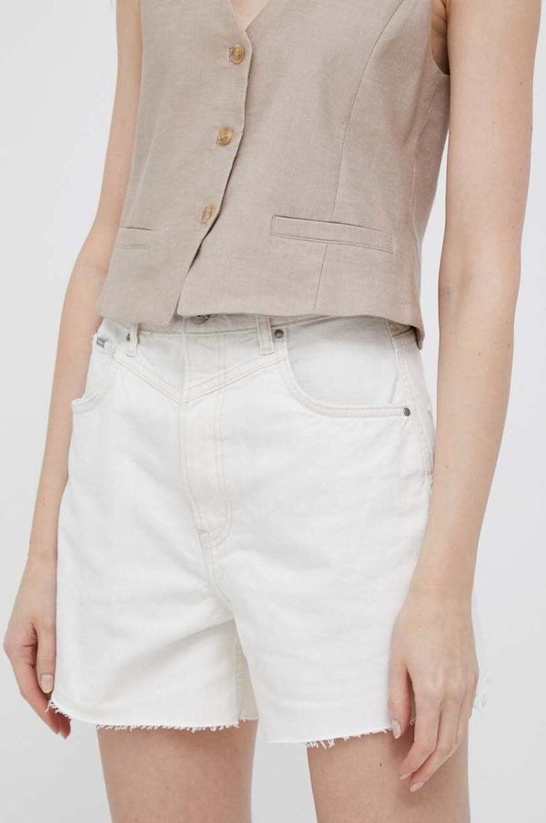 Pepe Jeans Traper kratke hlače Pepe Jeans Rachel za žene, boja: bež, glatki materijal, visoki struk