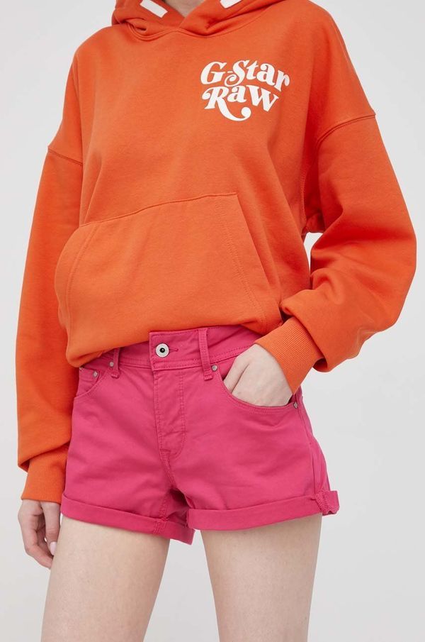 Pepe Jeans Traper kratke hlače Pepe Jeans Siouxie za žene, boja: ljubičasta, glatki materijal, visoki struk