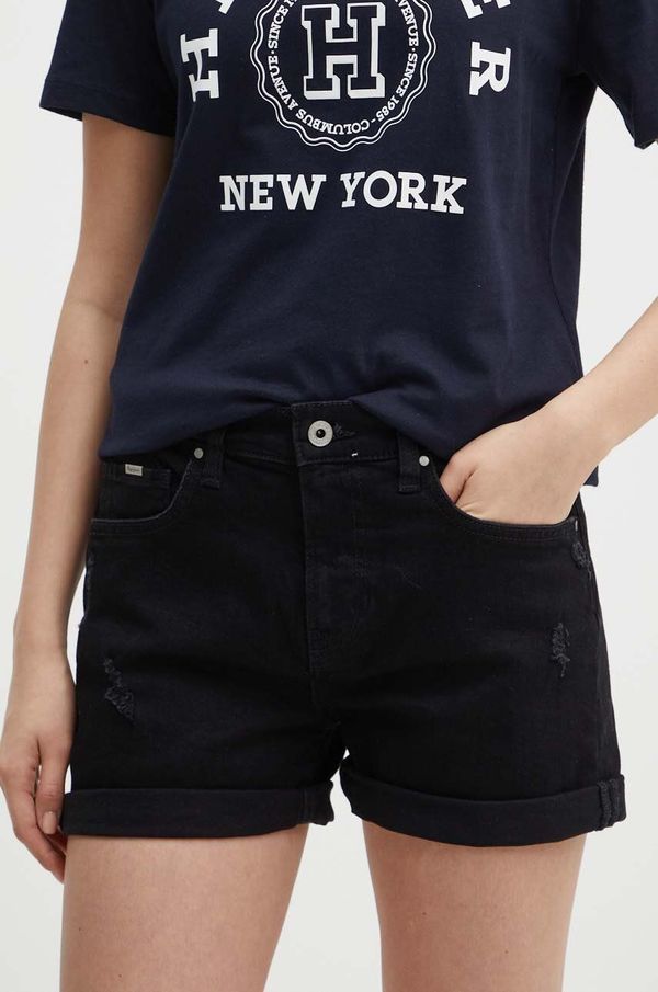 Pepe Jeans Traper kratke hlače Pepe Jeans STRAIGHT SHORT HW za žene, boja: crna, bez uzorka, visoki struk, PL801108XG8