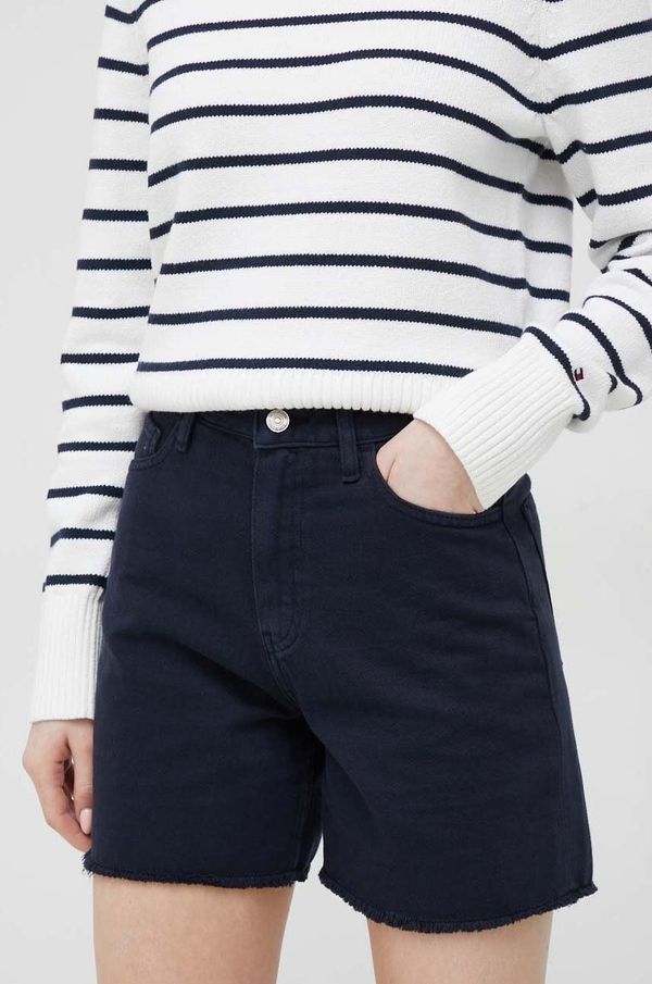 Tommy Hilfiger Traper kratke hlače Tommy Hilfiger za žene, boja: tamno plava, glatki materijal, visoki struk