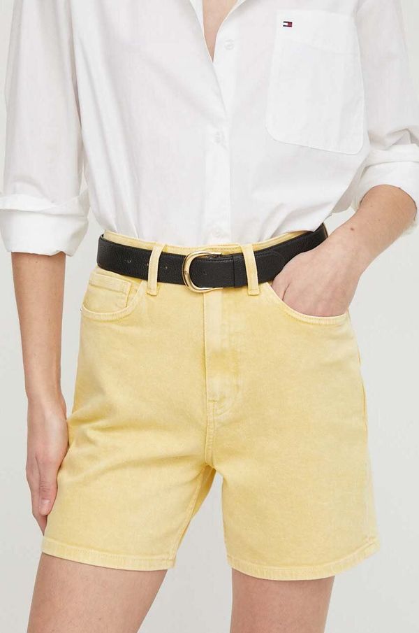 Tommy Hilfiger Traper kratke hlače Tommy Hilfiger za žene, boja: žuta, bez uzorka, visoki struk