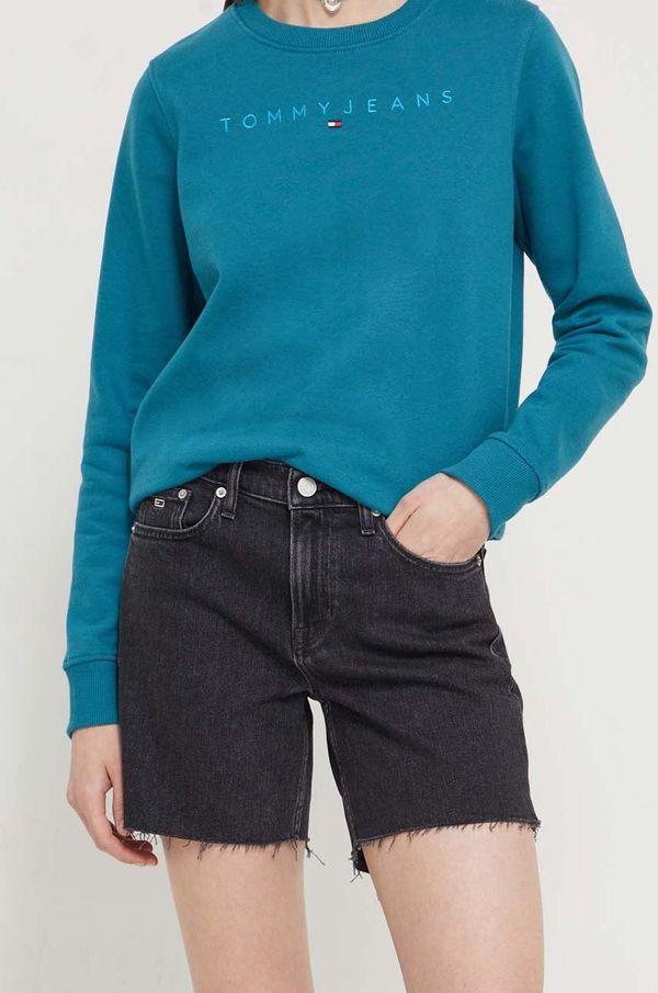 Tommy Jeans Traper kratke hlače Tommy Jeans za žene, boja: crna, bez uzorka, visoki struk