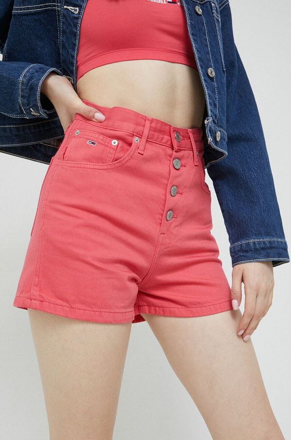 Tommy Jeans Traper kratke hlače Tommy Jeans za žene, boja: ružičasta, glatki materijal, visoki struk