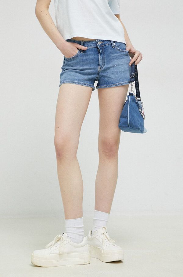 Tommy Jeans Traper kratke hlače Tommy Jeans za žene, glatki materijal, srednje visoki struk