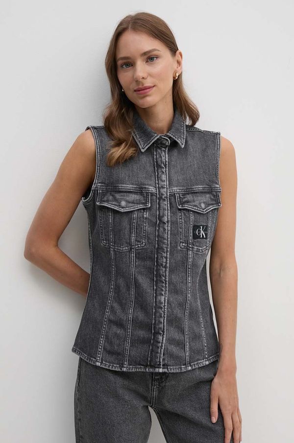 Calvin Klein Jeans Traper prsluk Calvin Klein Jeans za žene, boja: siva, jednoredno zakopčavanje, J20J223880