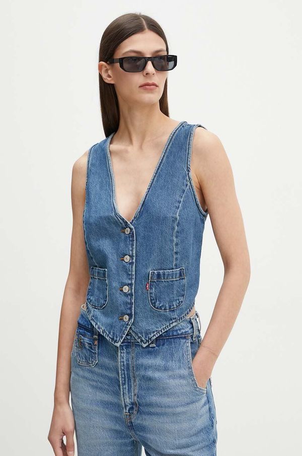 Levi's Traper prsluk Levi's za žene, boja: tamno plava, jednoredno zakopčavanje, A8749