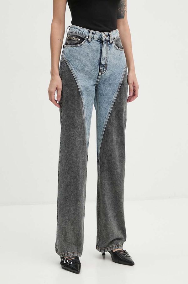Rotate Traperice Rotate Straight Patchwork Jeans za žene, visoki struk, 1128191603