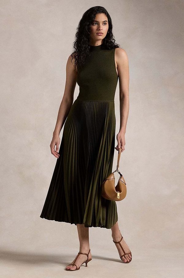 Polo Ralph Lauren Vunena haljina Polo Ralph Lauren boja: zelena, midi, širi se prema dolje, 211910816