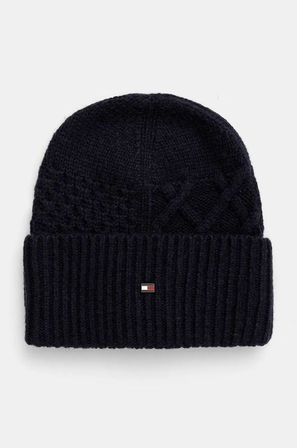 Tommy Hilfiger Vunena kapa Tommy Hilfiger boja: tamno plava, od debelog pletiva, vunena, AM0AM12810
