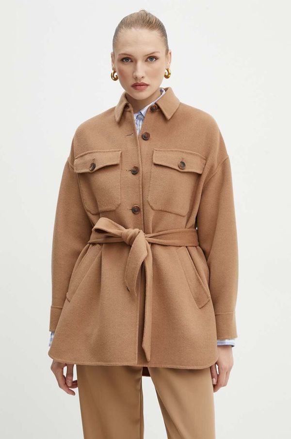 Twinset Vunena košulja-jakna Twinset boja: smeđa, za prijelazno razdoblje, oversize, 242TP2060