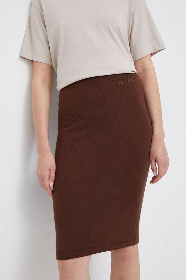 Calvin Klein Vunena suknja Calvin Klein boja: smeđa, midi, pencil