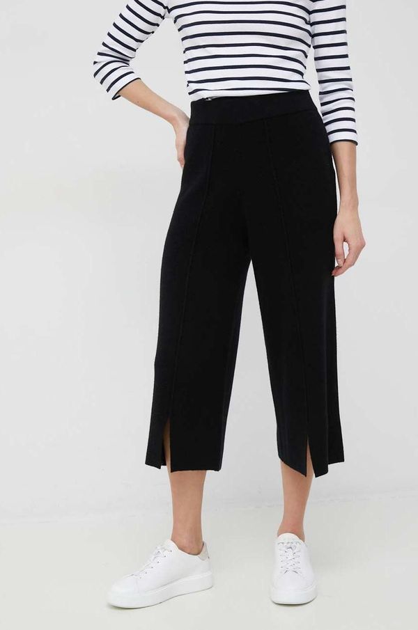 DKNY Vunene hlače Dkny za žene, boja: crna, široke, visoki struk