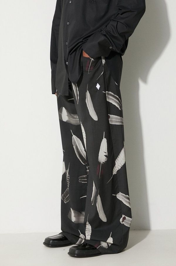 Marcelo Burlon Vunene hlače Marcelo Burlon Aop Wind Feathers boja: crna, ravni kroj
