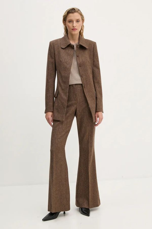 Remain Vunene hlače Remain Herringbone Flare Pants boja: smeđa, trapez, visoki struk, 5018622977