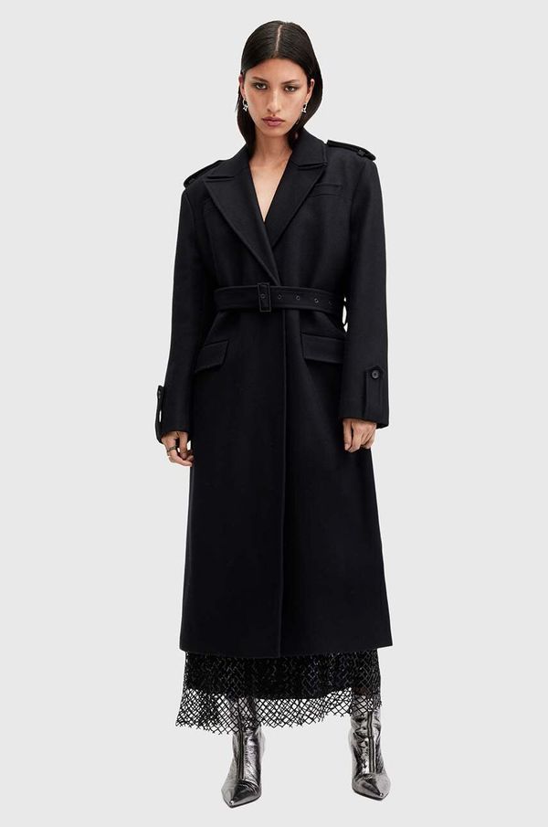 AllSaints Vuneni kaput AllSaints AUGUSTA boja: crna, za prijelazno razdoblje, kopčanje u dva reda, W058OA