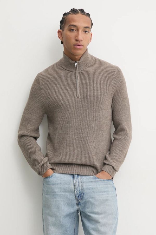 Abercrombie & Fitch Vuneni pulover Abercrombie & Fitch za muškarce, boja: smeđa, lagani, KI120-4176
