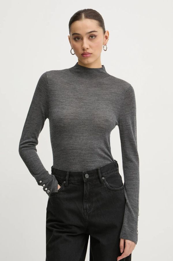 Abercrombie & Fitch Vuneni pulover Abercrombie & Fitch za žene, boja: siva, lagani, s poludolčevitom, KI150-4349