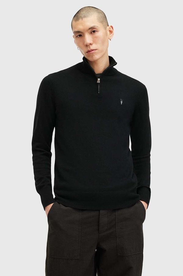 AllSaints Vuneni pulover AllSaints KILBURN ZIP FUNNEL boja: crna, M082KB