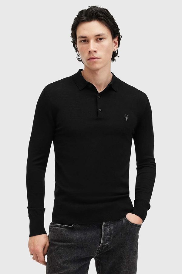 AllSaints Vuneni pulover AllSaints MODE MERINO za muškarce, boja: crna, lagani, M085KB