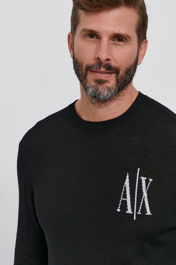 Armani Exchange Vuneni pulover Armani Exchange za muškarce, boja: crna